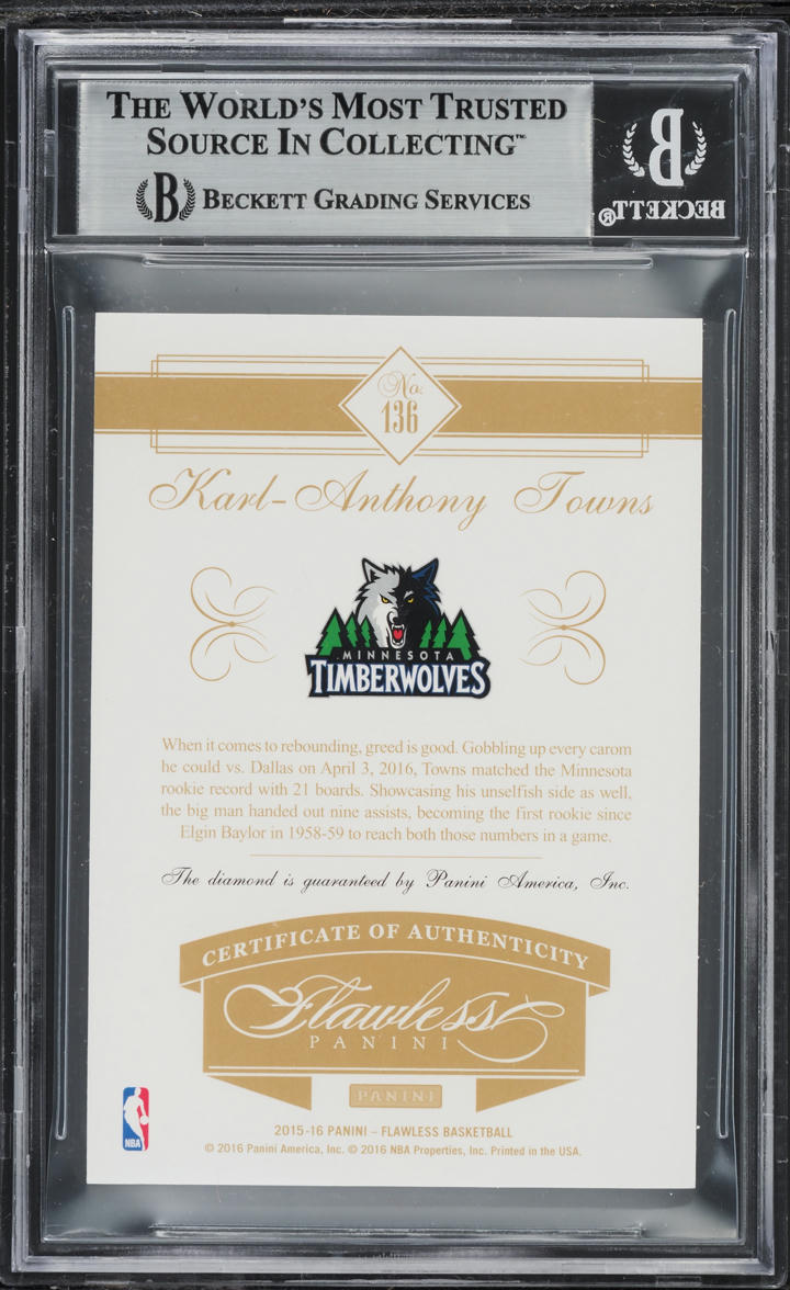 2015 Panini Flawless Diamond Gem Karl-Anthony Towns ROOKIE /20 #136 BGS 8.5