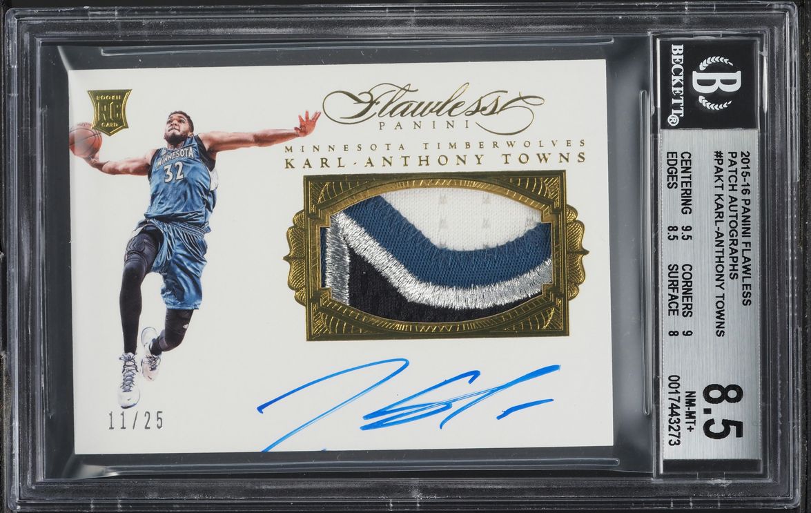 2015 Panini Flawless Karl-Anthony Towns ROOKIE PATCH AUTO /25 #PA-KA BGS 8.5