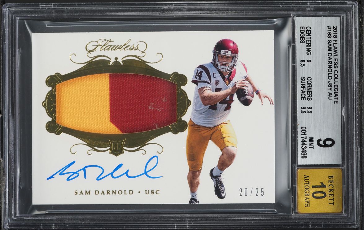 2018 Panini Flawless Collegiate Sam Darnold ROOKIE PATCH AUTO /25 #RPA-SD2 BGS 9