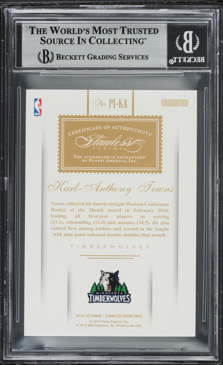 2015 Panini Flawless Premium Ink Ruby Karl-Anthony Towns ROOKIE AUTO /15 BGS 9