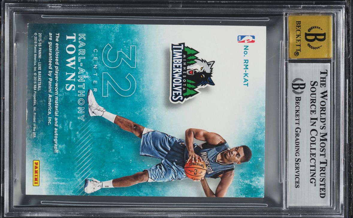 2015 Panini Luxe Karl-Anthony Towns ROOKIE PATCH AUTO /49 #RM-KAT BGS 8 NM-MT