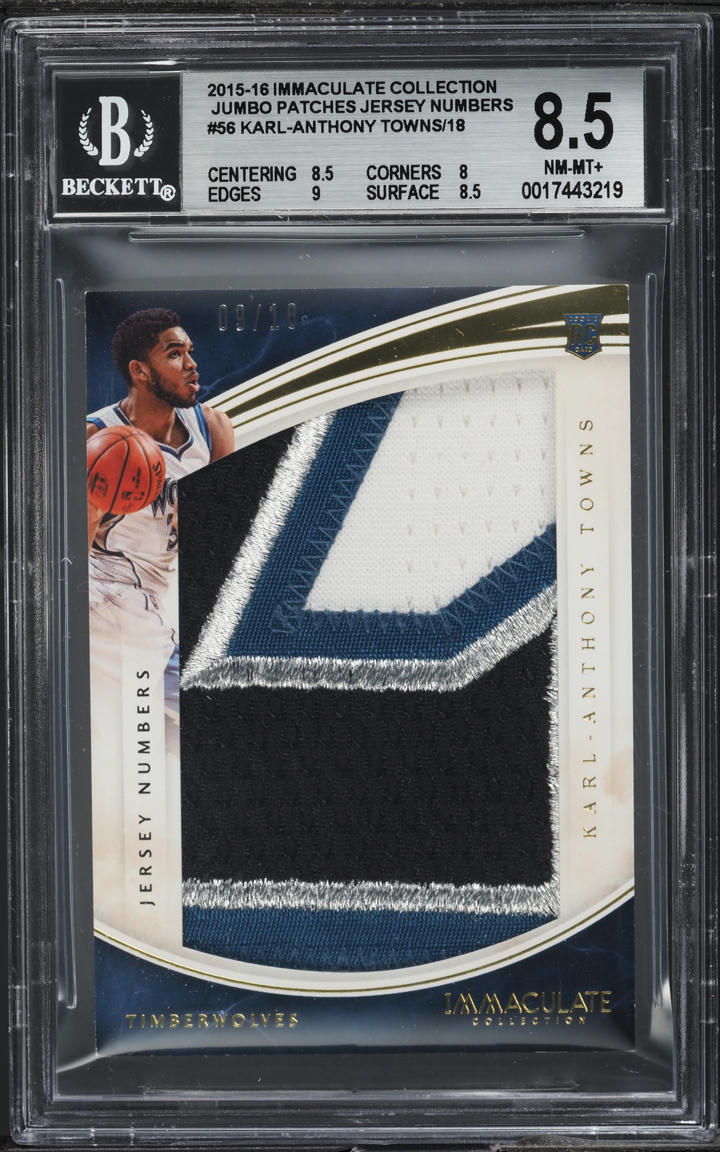2015 Immaculate Collection Jersey Numbers Jumbo Karl-Anthony Towns RC PATCH /18 #56 BGS 8.5