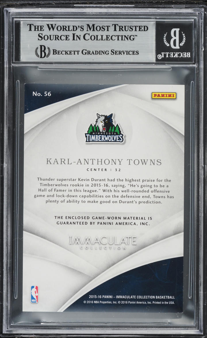 2015 Immaculate Collection Jersey Numbers Jumbo Karl-Anthony Towns RC PATCH /18 #56 BGS 8.5