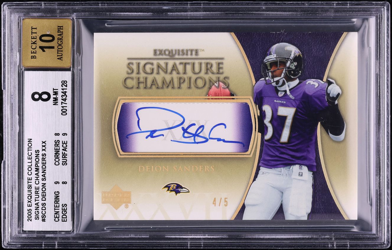 2005 Exquisite Collection Signature Champions Deion Sanders AUTO /5 BGS 8 NM-MT