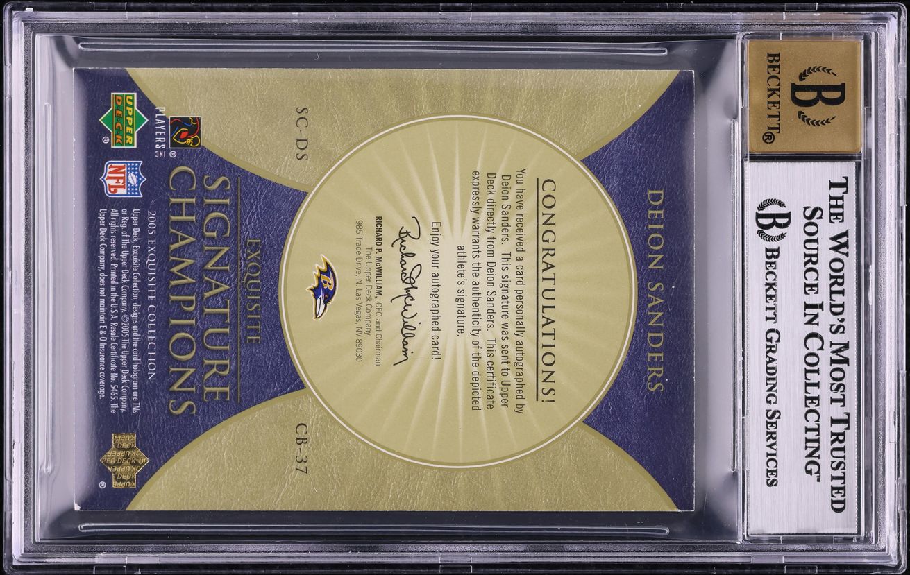 2005 Exquisite Collection Signature Champions Deion Sanders AUTO /5 BGS 8 NM-MT