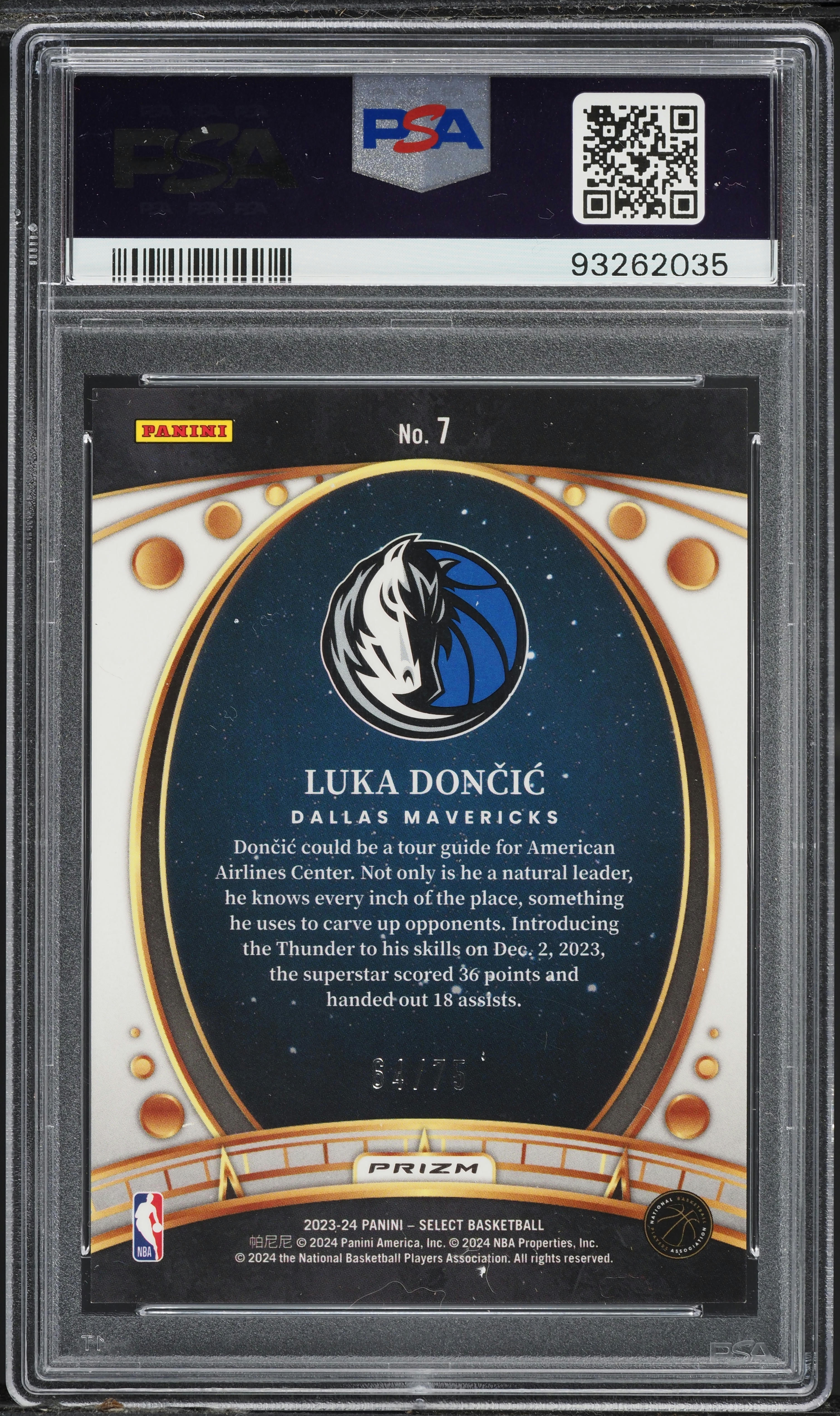 2023 Select Lodestars Purple Cracked Ice Luka Doncic /75 #7 PSA 10