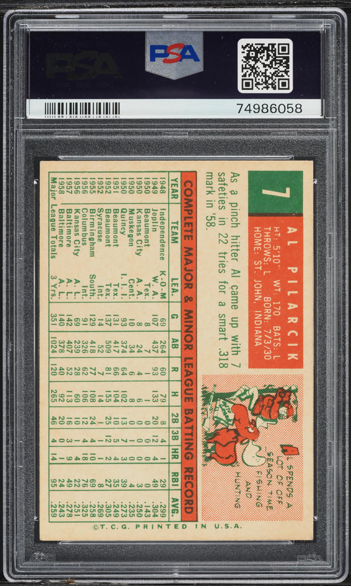 1959 Topps Al Pilarcik #7 PSA 5 EX