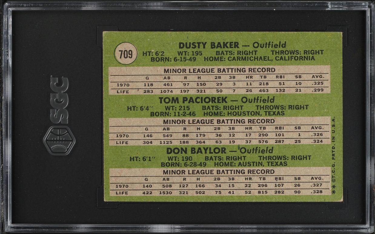 1971 Topps Dusty Baker & Don Baylor ROOKIE #709 SGC 3.5 VG+