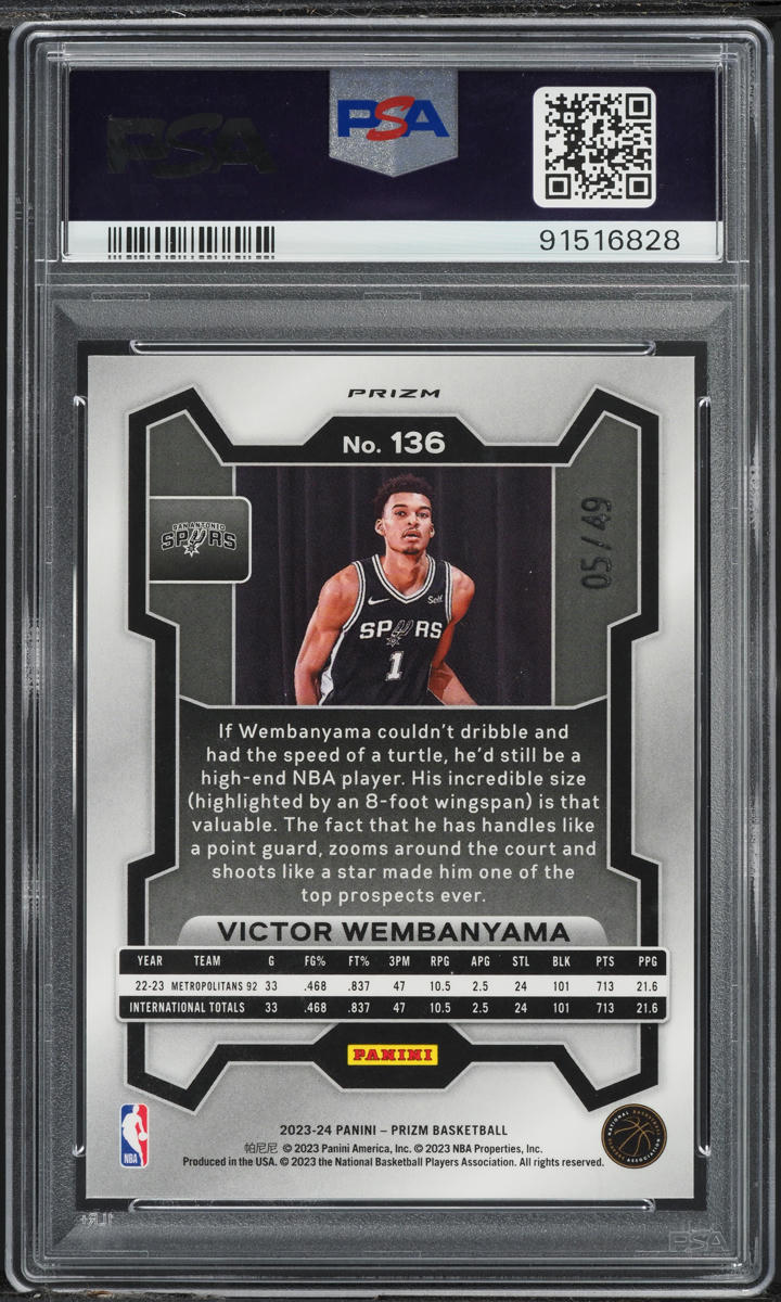 2023 Panini Prizm Orange Victor Wembanyama ROOKIE /49 #136 PSA 10 GEM MINT