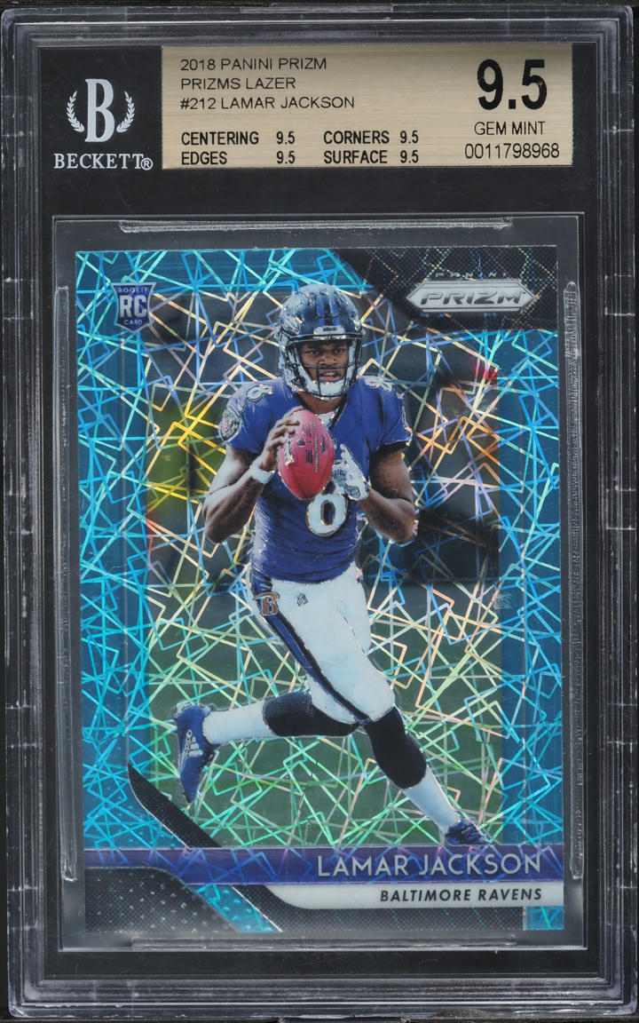 2018 Panini Prizm Lazer Lamar Jackson ROOKIE #212 BGS 9.5 GEM MINT