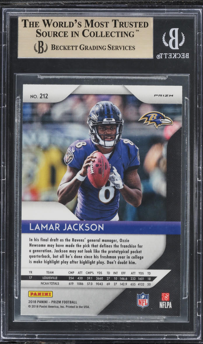 2018 Panini Prizm Lazer Lamar Jackson ROOKIE #212 BGS 9.5 GEM MINT