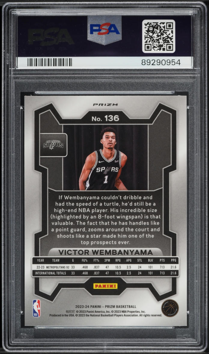 2023 Panini Prizm Silver Victor Wembanyama ROOKIE #136 PSA 10 GEM MINT