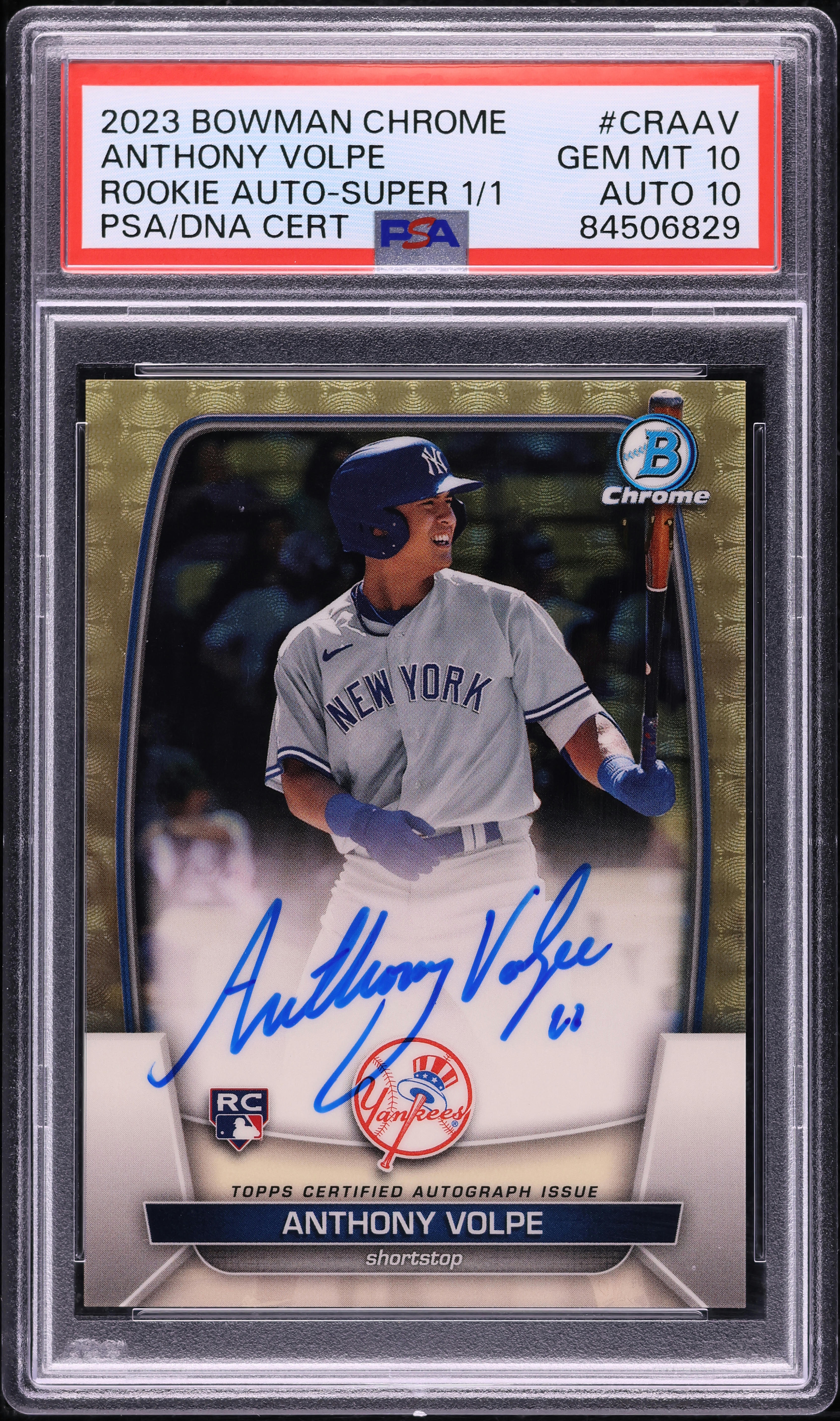 2023 Bowman Chrome Superfractor Anthony Volpe ROOKIE AUTO DNA 10 1