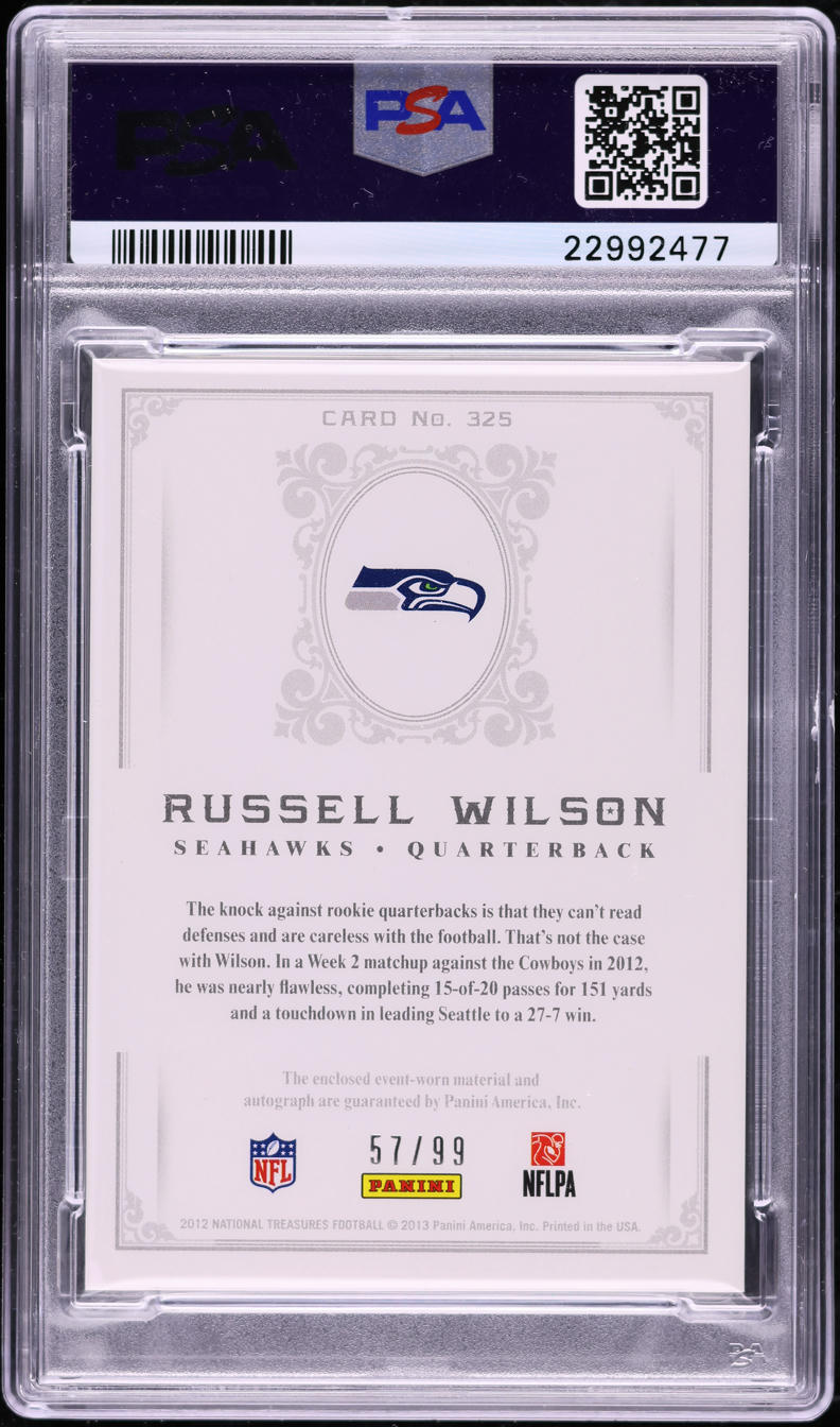 2012 National Treasures Russell Wilson ROOKIE PATCH AUTO /99 PSA