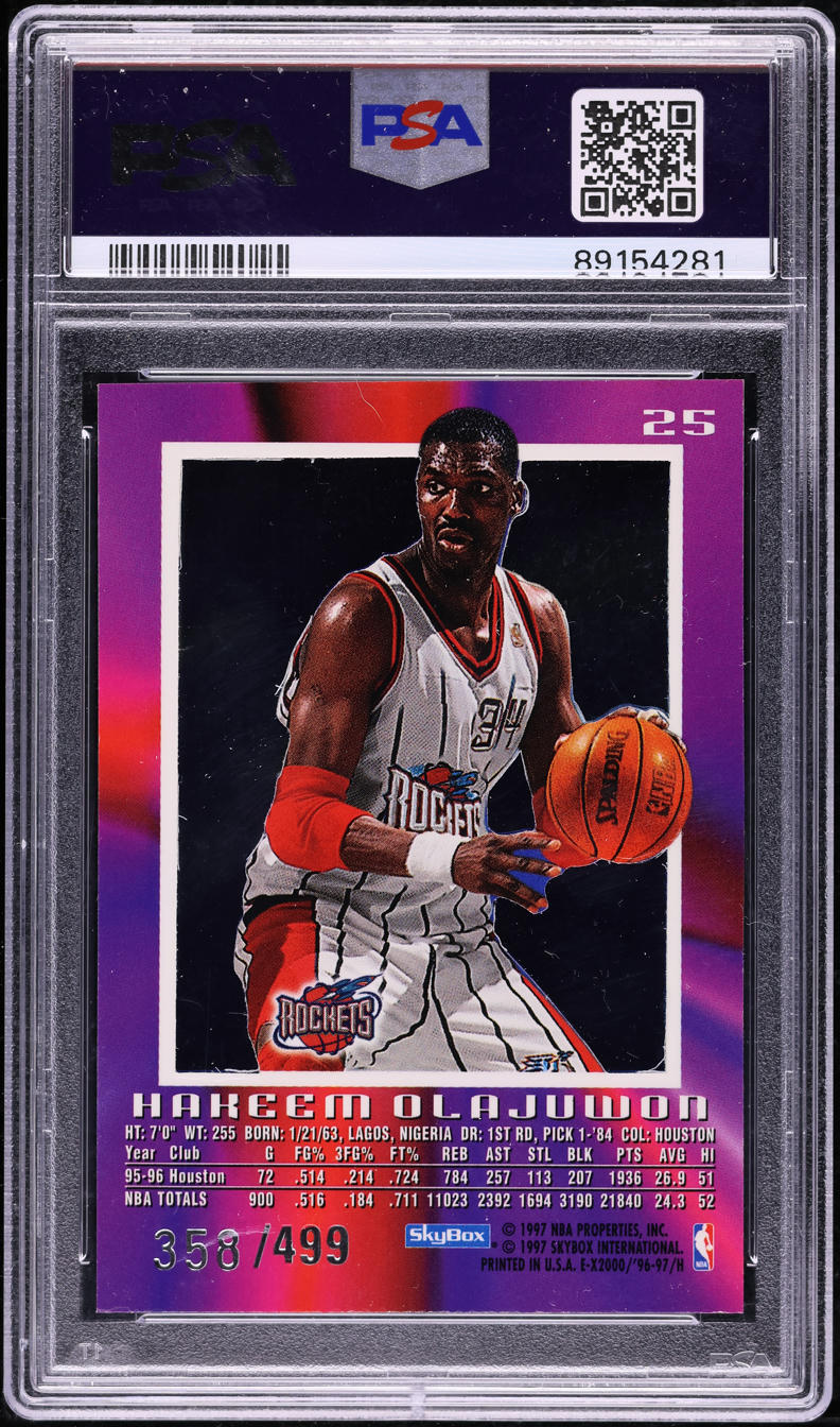 1996 Skybox E-X2000 Credentials Hakeem Olajuwon /499 #25 PSA 8 NM-MT