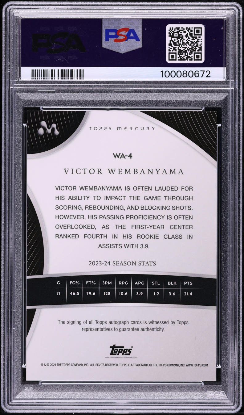 2023 Topps Mercury Gold Refractor Victor Wembanyama ROOKIE AUTO /50 #WA4 PSA 10