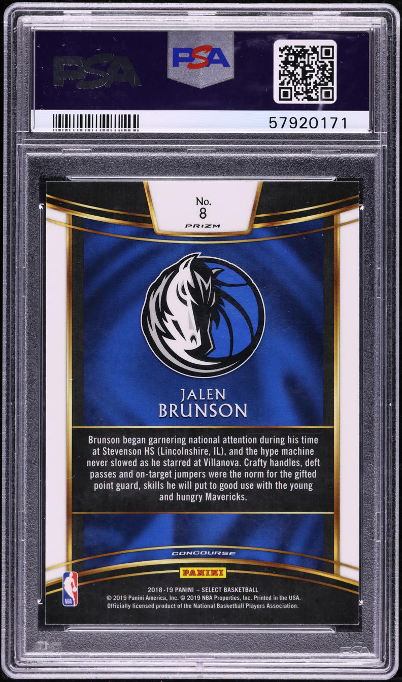 2018 Select Concourse Zebra Prizm Jalen Brunson ROOKIE #8 PSA 10 GEM MINT