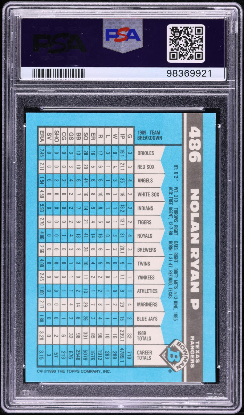 1990 Bowman Tiffany Nolan Ryan #486 PSA 10 GEM MINT