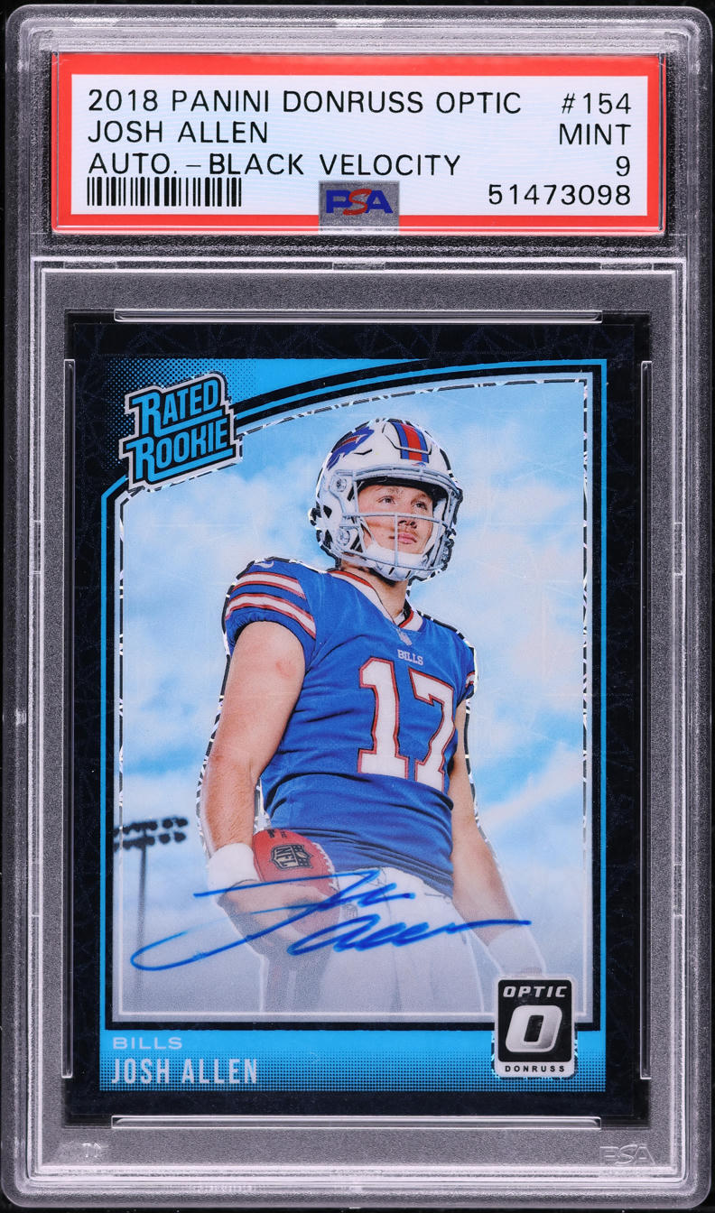 2018 Donruss Optic Black Velocity Josh Allen ROOKIE AUTO /25 #154 PSA 9 MINT