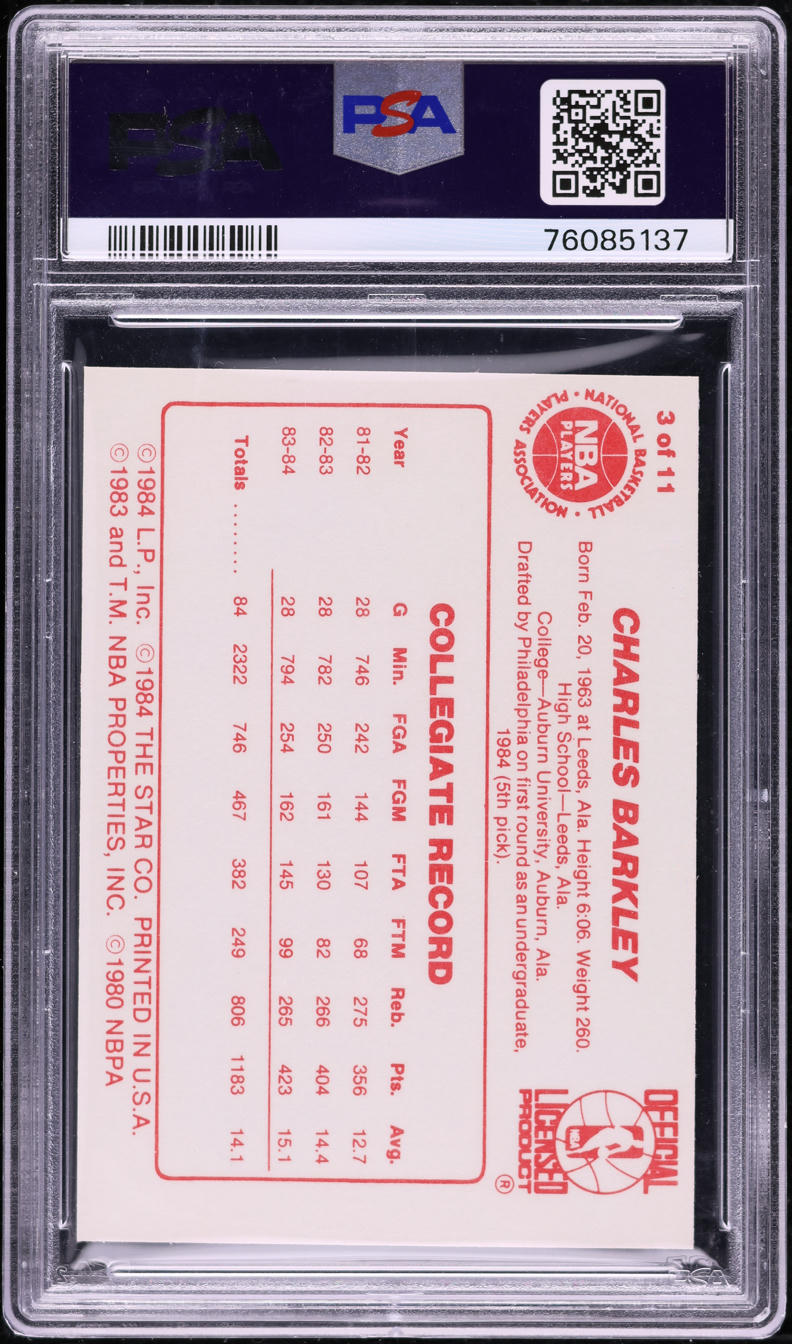 1985 Star All-Rookies Basketball Charles Barkley ROOKIE #3 PSA 8 NM-MT