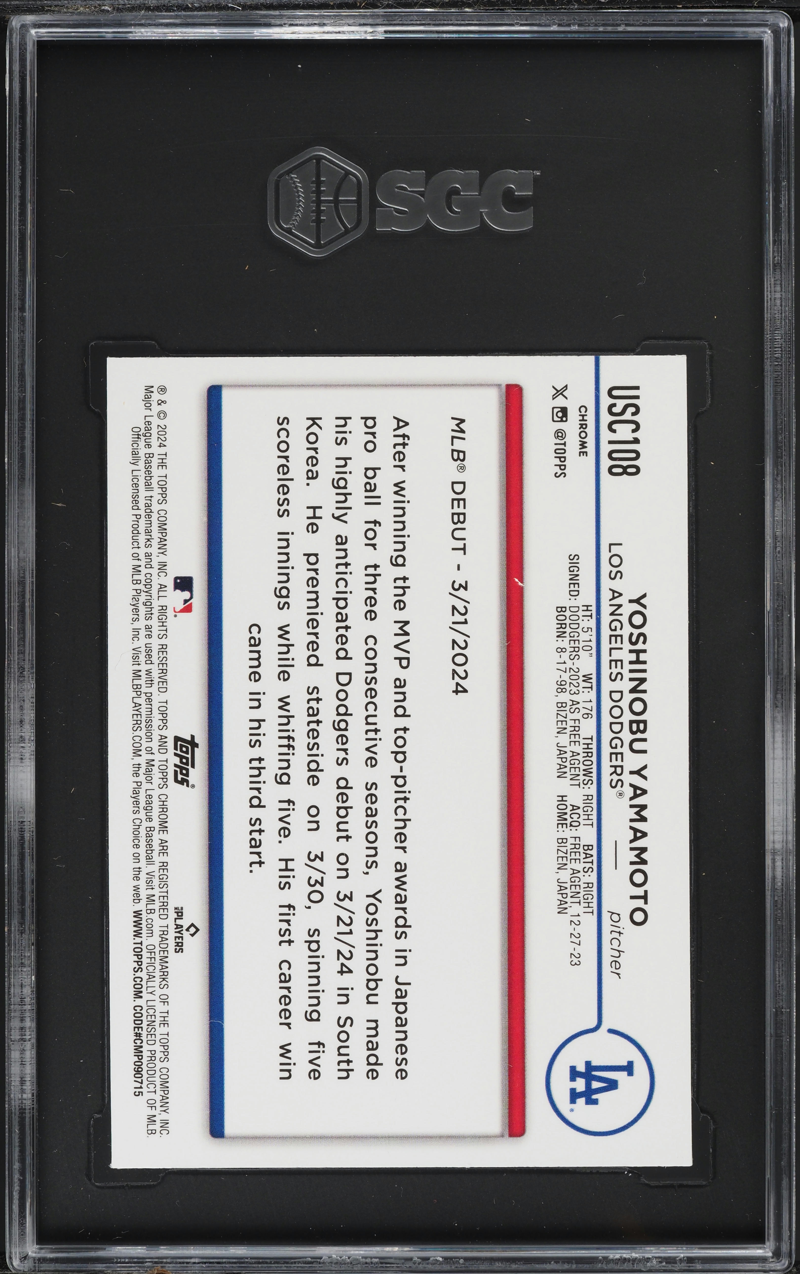 2024 Topps Chrome Update Xfractor Yoshinobu Yamamoto ROOKIE