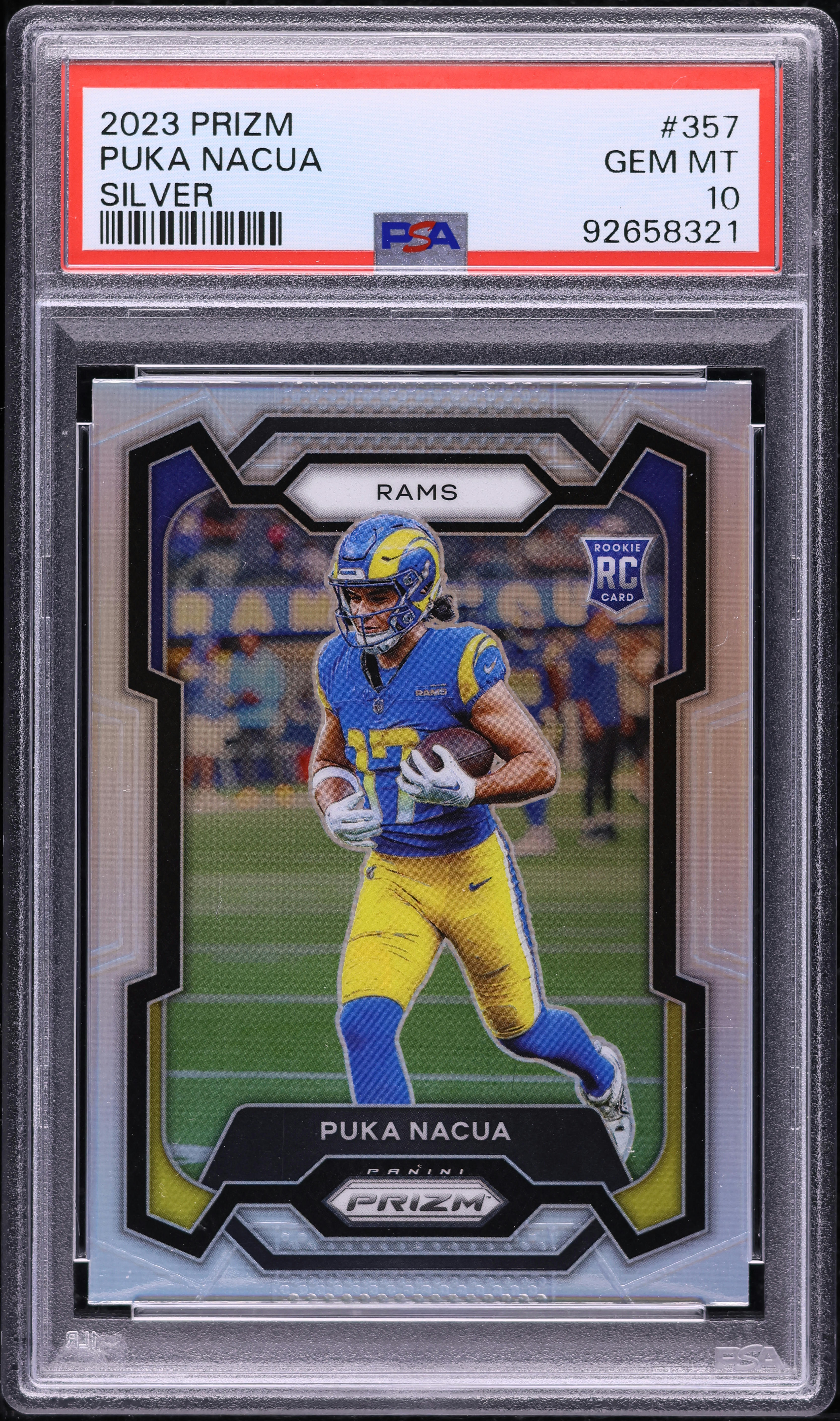 2023 Panini Prizm Silver Puka Nacua ROOKIE #357 PSA 10 GEM MINT on