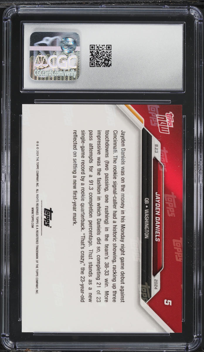 2024 Topps Now Jayden Daniels ROOKIE #5 CGC 10 GEM MINT