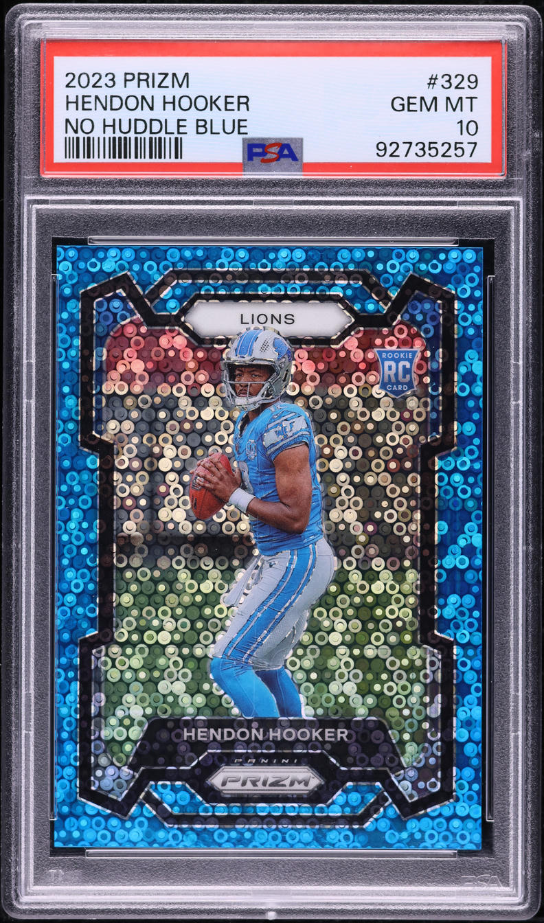 2023 Panini Prizm No Huddle Blue Hendon Hooker ROOKIE /95 #329 PSA 10 GEM MINT
