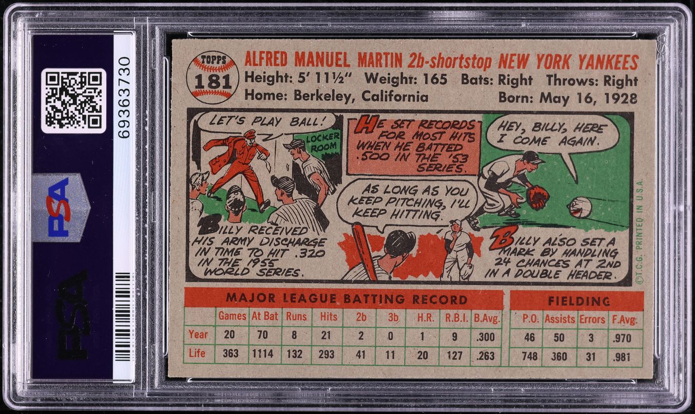 1956 Topps Billy Martin #181 PSA 6 EXMT