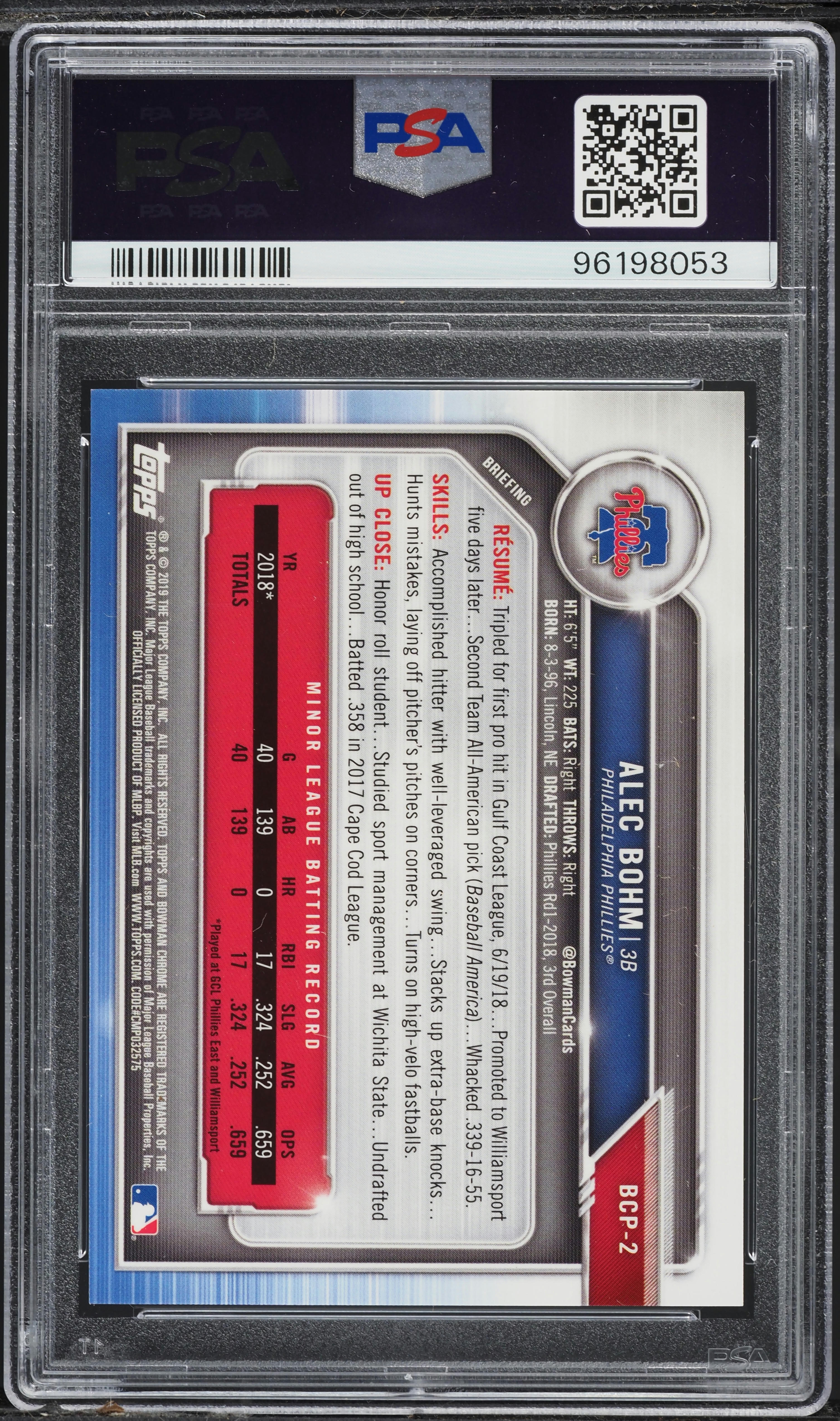 2019 Bowman Alec Bohm Auto Gold 10枚限定　SP 2019 Bowman Alec Bohm Auto Gold 10枚限定 SP 2019 Bowman Alec Bohm