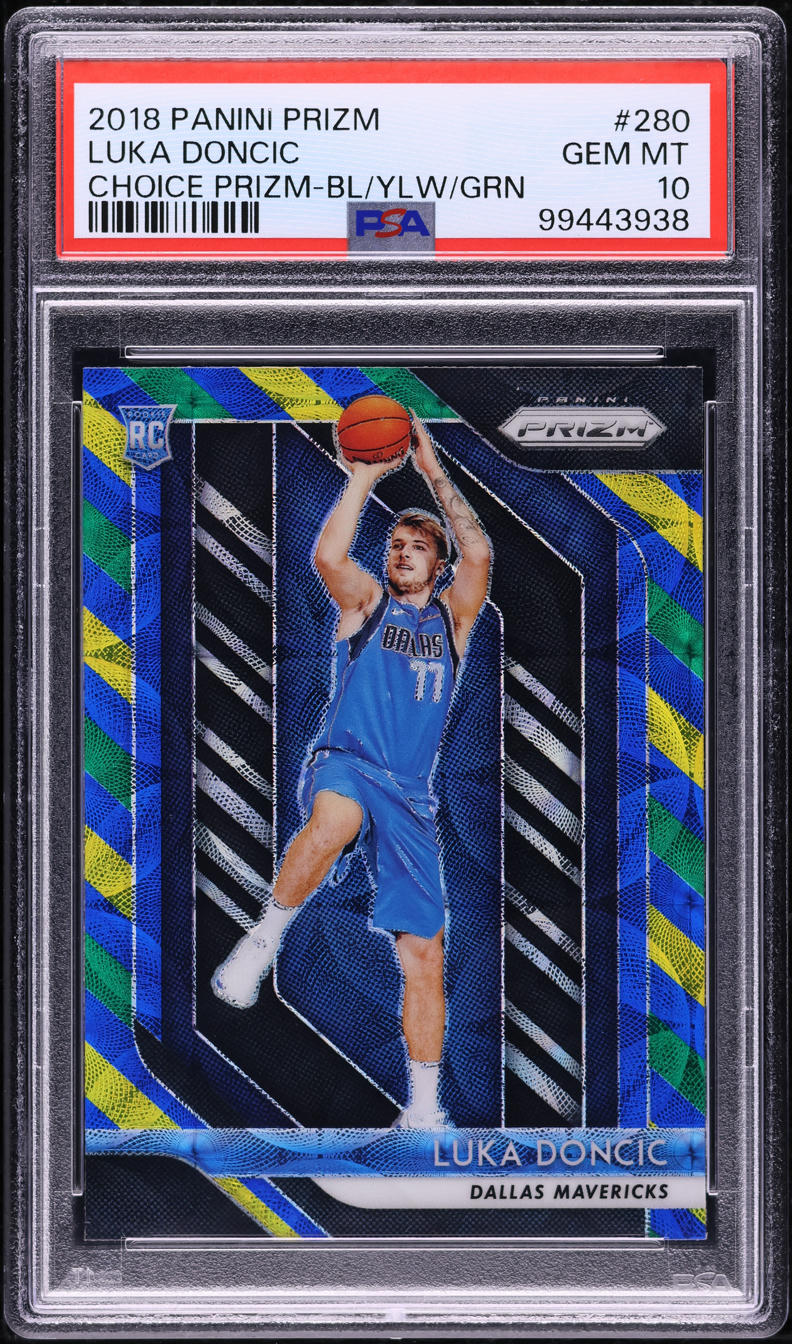 2018 Panini Prizm Choice Blue Yellow Green Luka Doncic ROOKIE #280 PSA 10 GEM