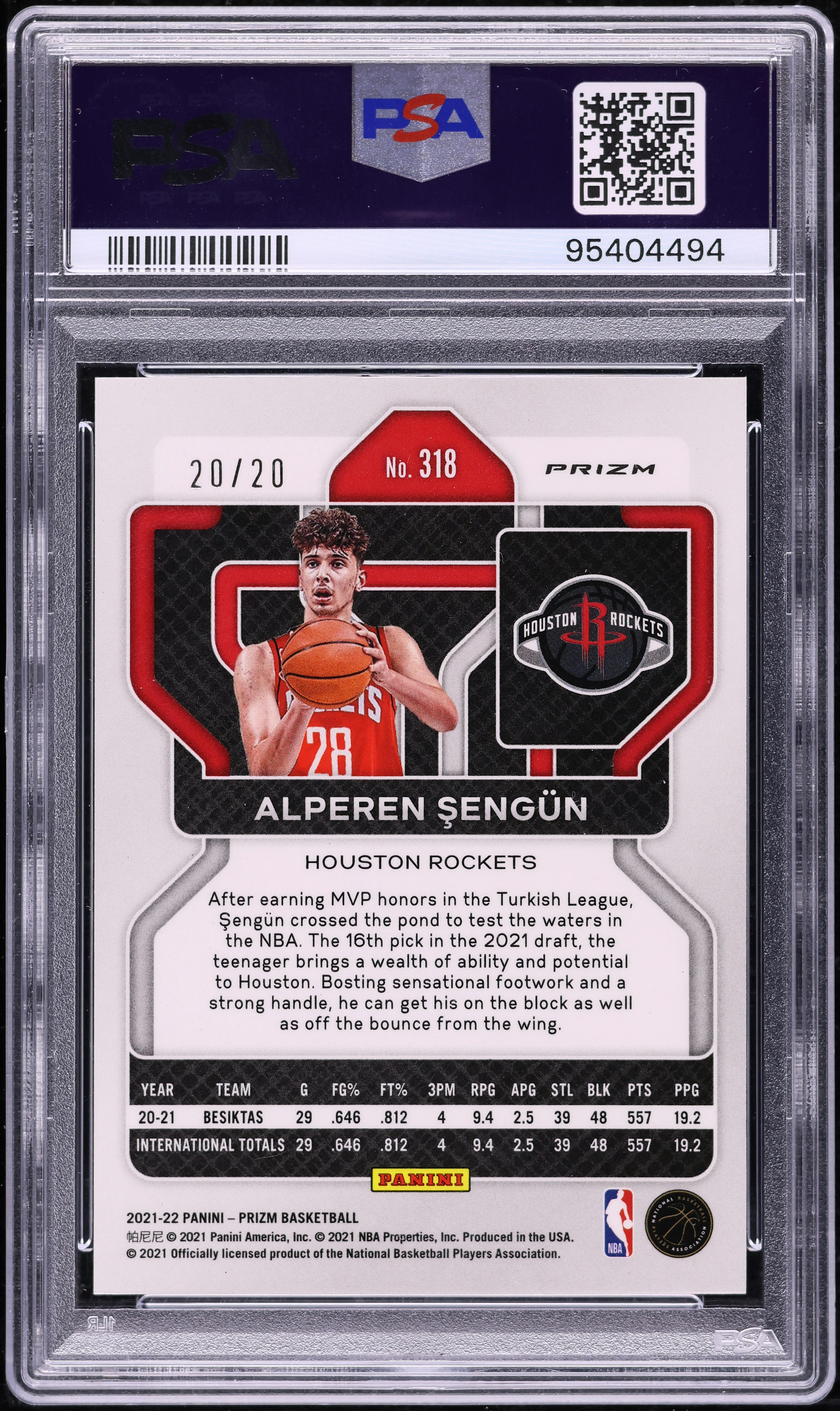 2021 Panini Prizm Bronze Fast Break Alperen Sengun RC 20/20 #318