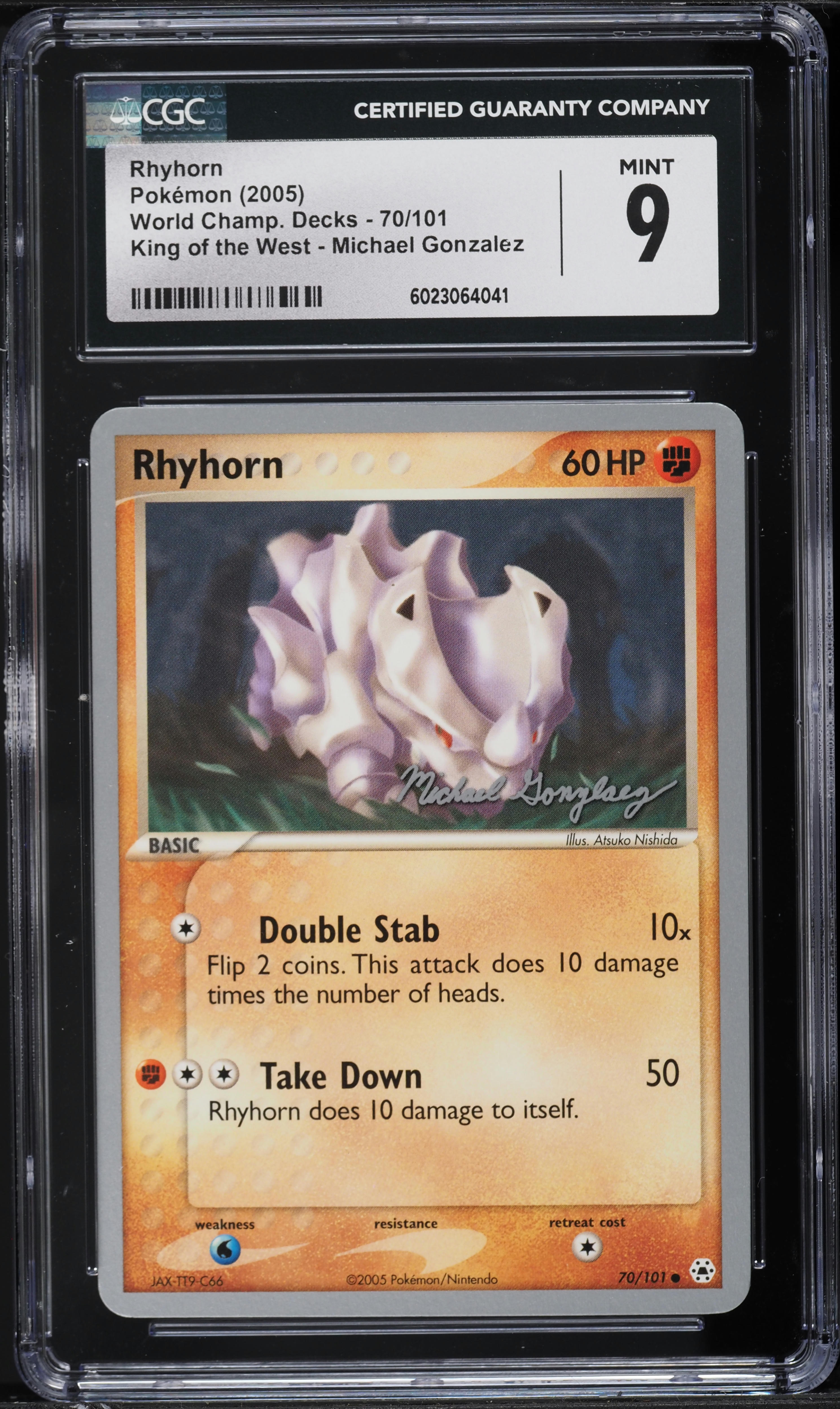 2005 Pokemon World Championships Promo Michael Gonzalez Rhyhorn #70 CGC 9 MINT on Fanatics Collect 2005 Pokemon World Championships Promo Michael Gonzalez Rhyhorn #70 CGC 9 MINT on Fanatics Collect