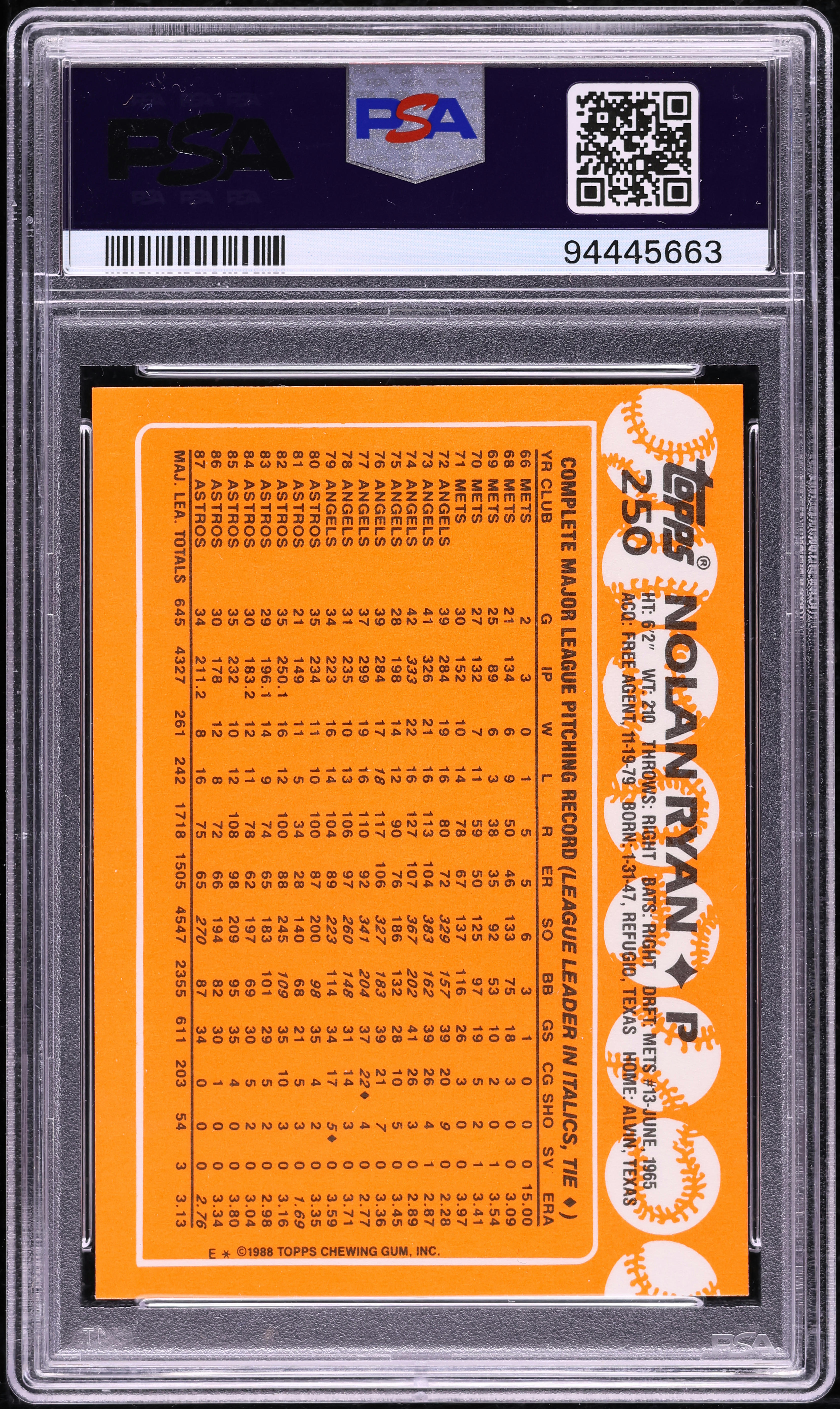 1988 Topps Tiffany Nolan Ryan #250 PSA 10 GEM MINT on Fanatics Collect