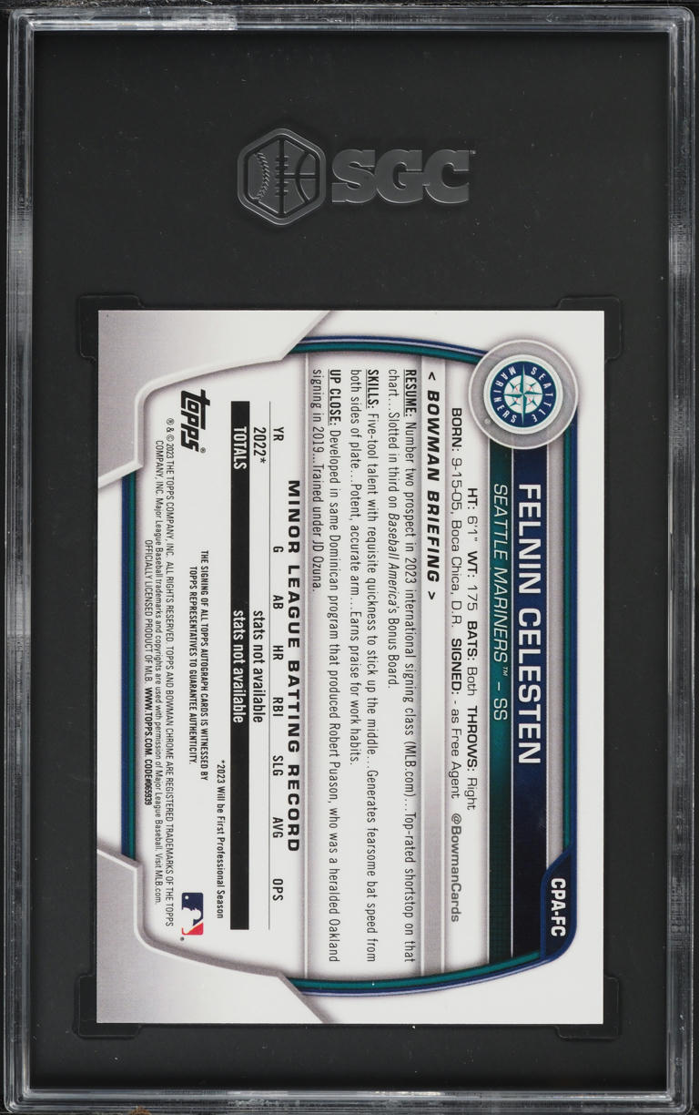 2023 Bowman Chrome Prospect Felnin Celesten AUTO #CPA-FC SGC 10 GEM MINT