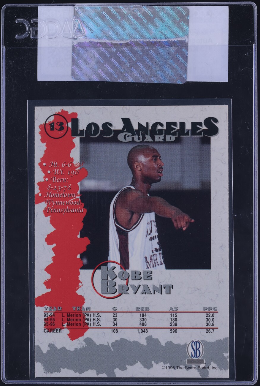 1996 Score Board Collection Kobe Bryant ROOKIE #13 CGC AUTH