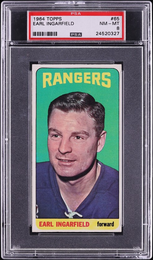 1964 Topps Hockey Earl Ingarfield #65 PSA 8 NM-MT