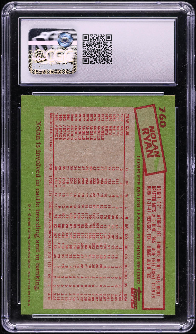 1985 Topps Nolan Ryan #760 CGC 6.5 EXMT+