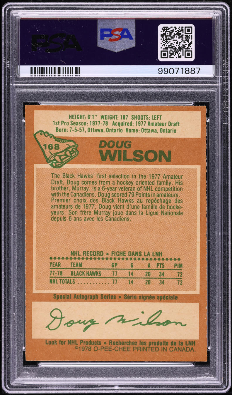 1978 O-Pee-Chee Hockey Doug Wilson ROOKIE #168 PSA 9 MINT