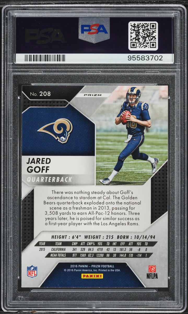 2016 Panini Prizm Silver Jared Goff ROOKIE #208 PSA 9 MINT