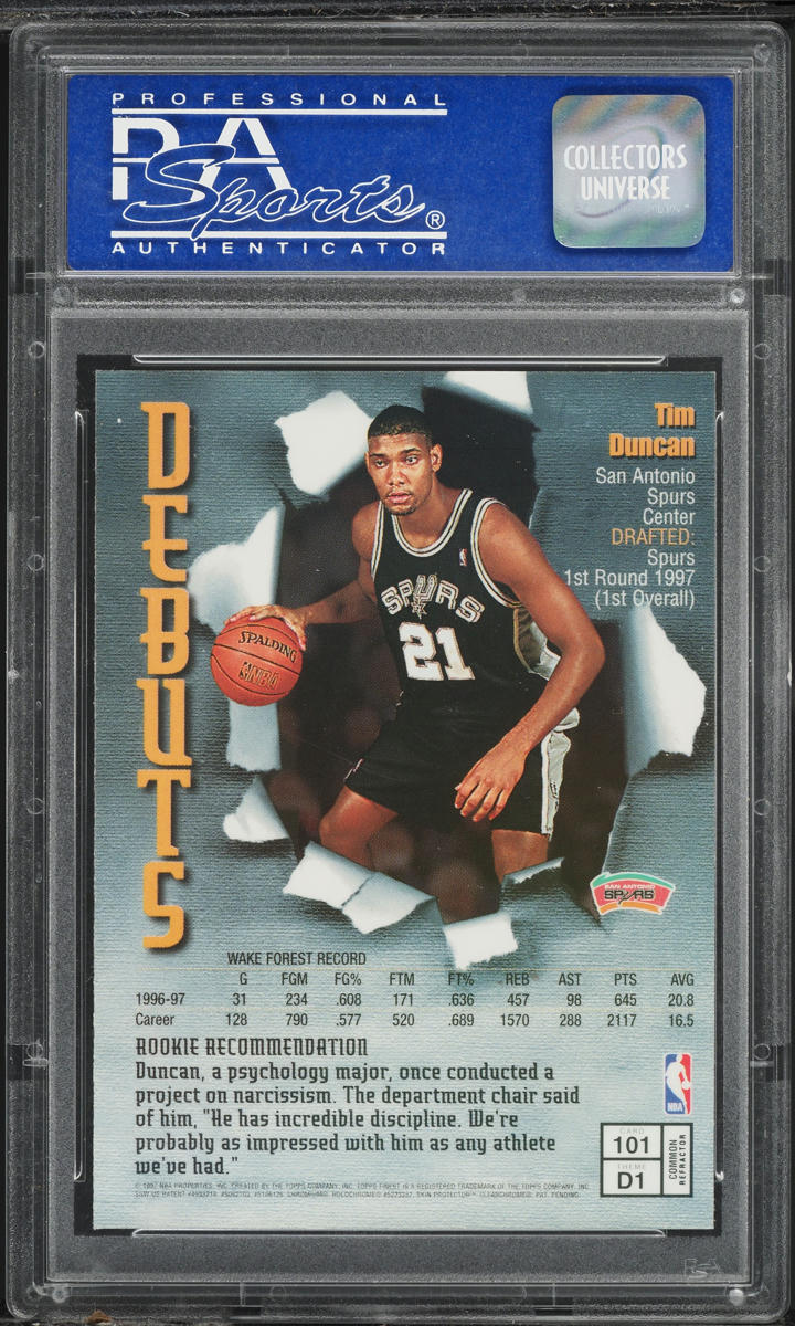 1997 Finest Refractor w/ Coating Tim Duncan ROOKIE #101 PSA 9 MINT