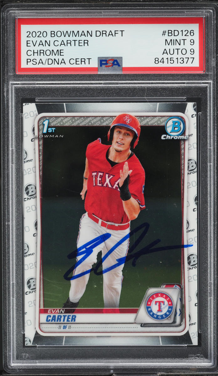 2020 Bowman Chrome Draft Evan Carter PROSPECT AUTO DNA 9 #BD-126 PSA 9 MINT