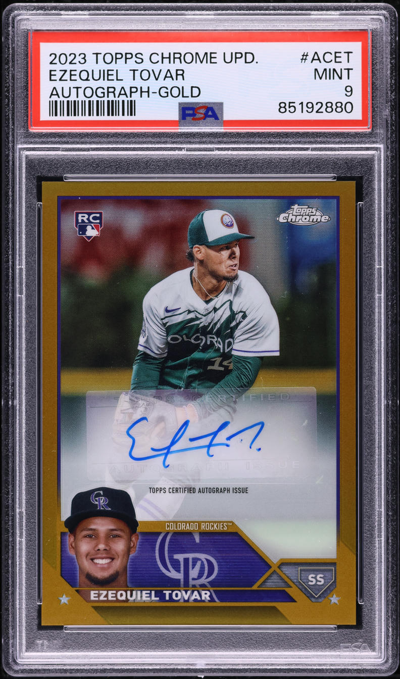 2023 Topps Chrome Update Gold Refractor Ezequiel Tovar ROOKIE AUTO /50 #AC-ET PSA 9 MINT