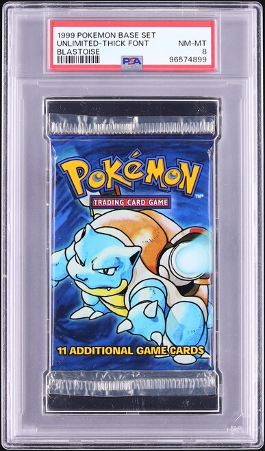 1999 Pokemon Base Set Thick Font Blastoise Base Foil Pack PSA 8 NM-MT