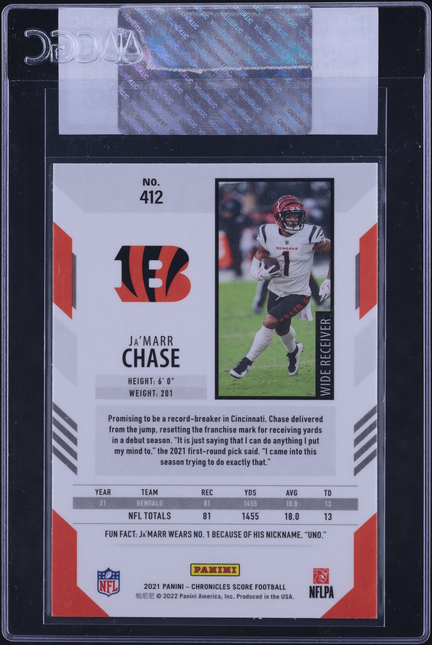 2021 Panini Chronicles Score Update Ja'Marr Chase ROOKIE #412 CGC AUTH