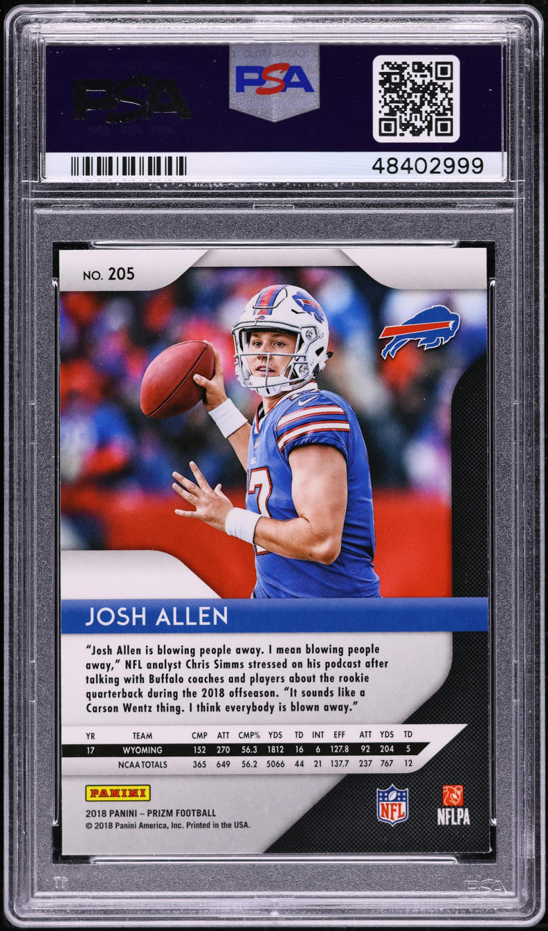 2018 Panini Prizm Josh Allen ROOKIE #205 PSA 9 MINT