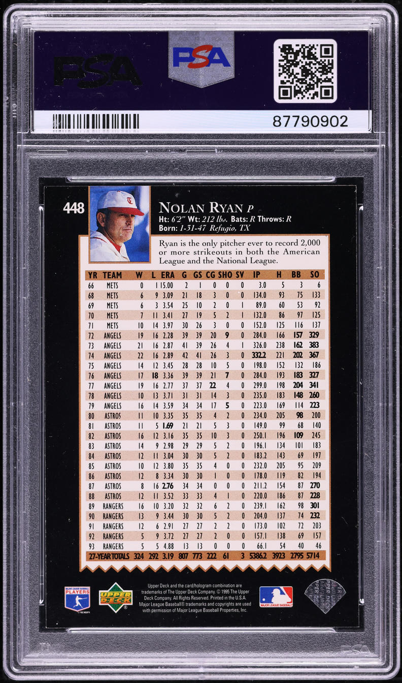 1995 Upper Deck Nolan Ryan #448 PSA 8 NM-MT