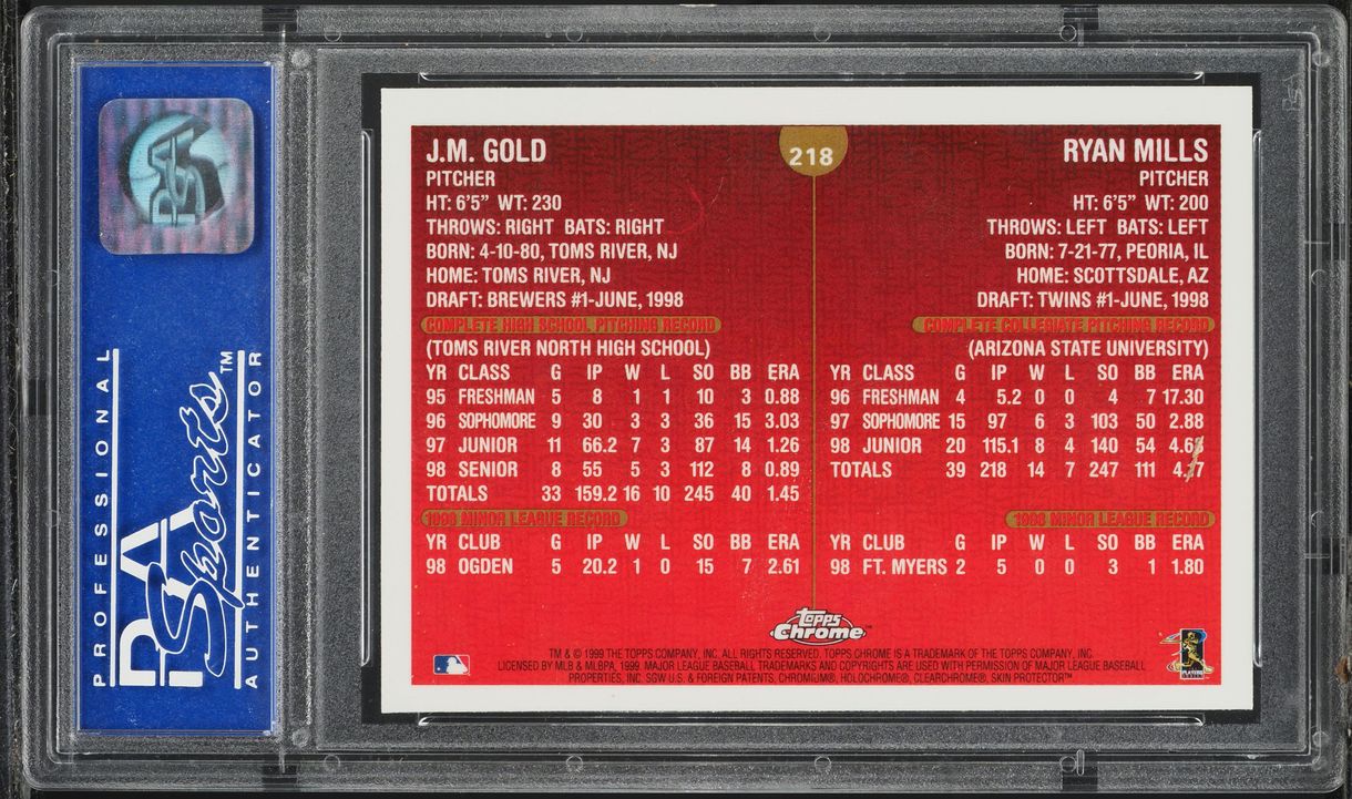 1999 Topps Chrome J.M.Gold Ryan Mills ROOKIE #218 PSA 8 NM-MT