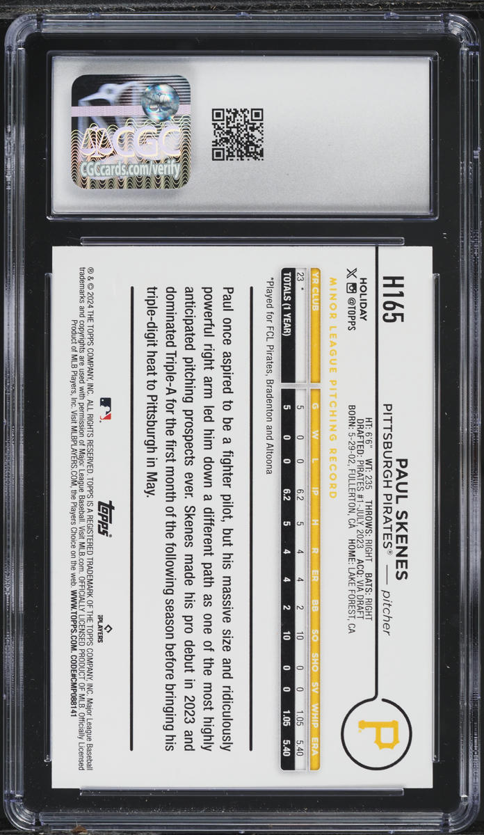 2024 Topps Holiday Paul Skenes ROOKIE #H165 CGC 8 NM-MT