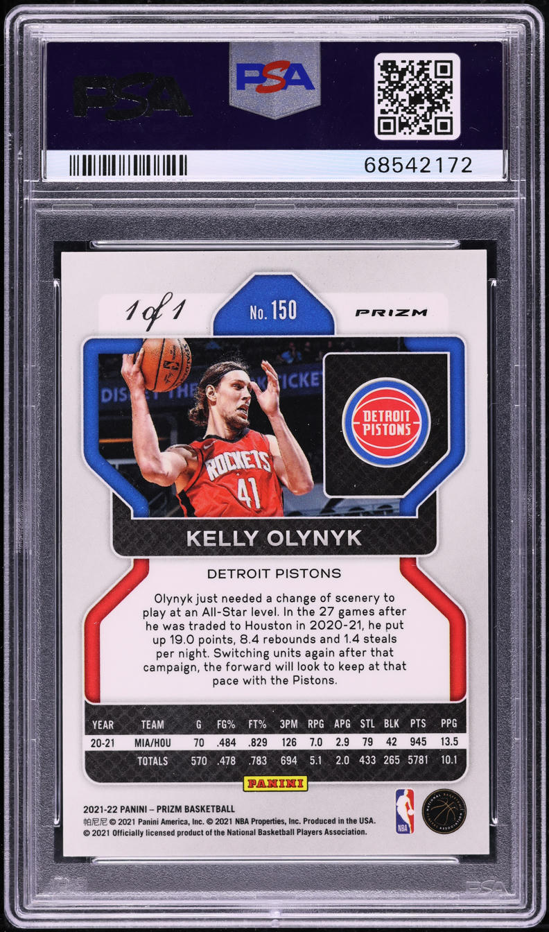 2021 Panini Prizm Nebula Choice Kelly Olynyk 1/1 #150 PSA 9 MINT